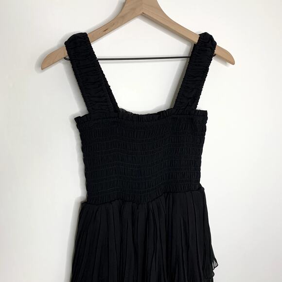 GANNI Pleated Georgette Flounce Smock Midi Dress Black Womens Size 32 New - Picture 6 of 16